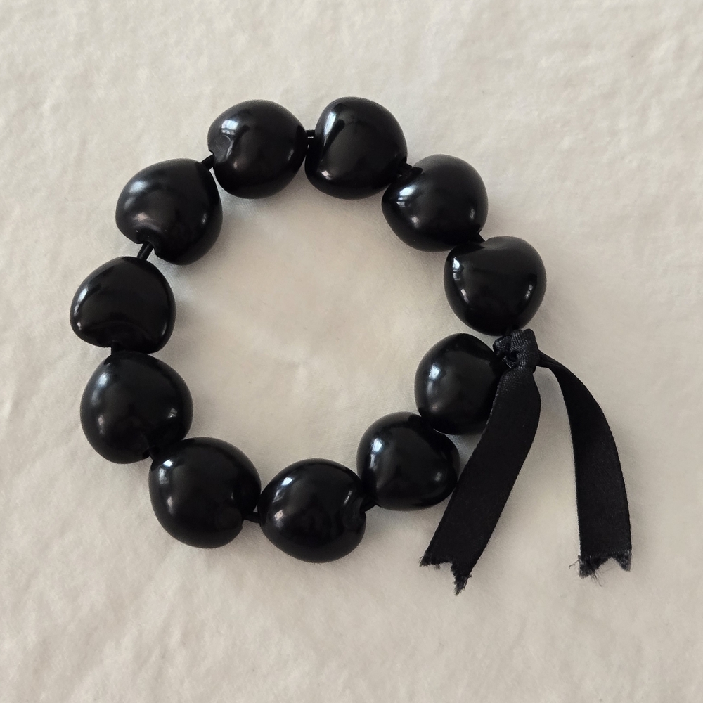 Black Heart Seed Pod Bracelet with Ribbon
